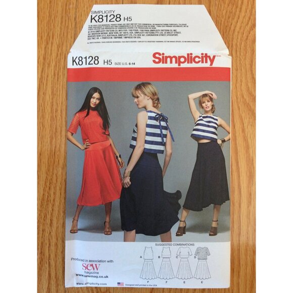 Misses Skirt and Top Pattern Simplicity 8128 UNCUT Size 6 8 10 12 14 - Picture 1 of 6